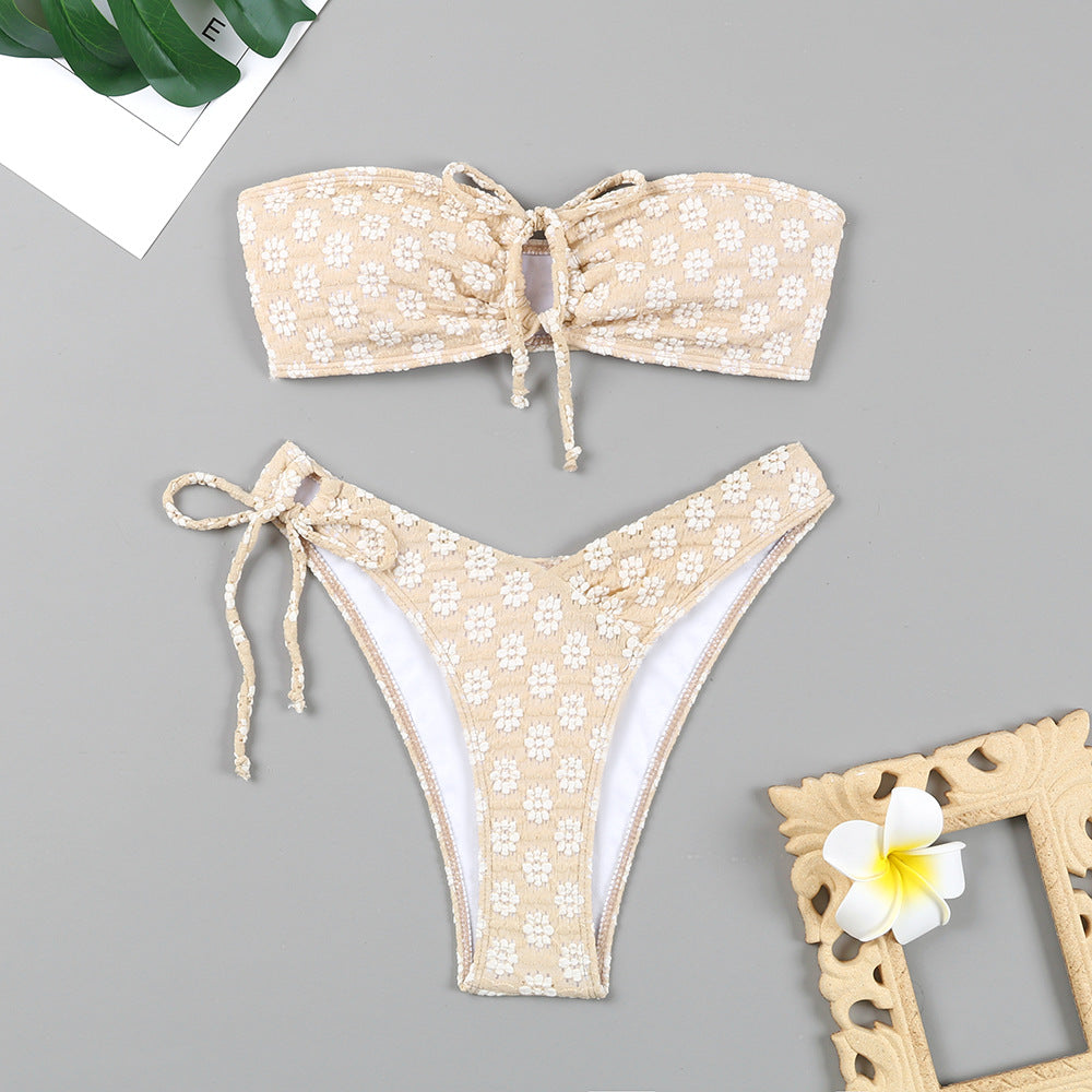 Modischer Damen-Bikini mit Blumenmuster, Bandeau-Oberteil