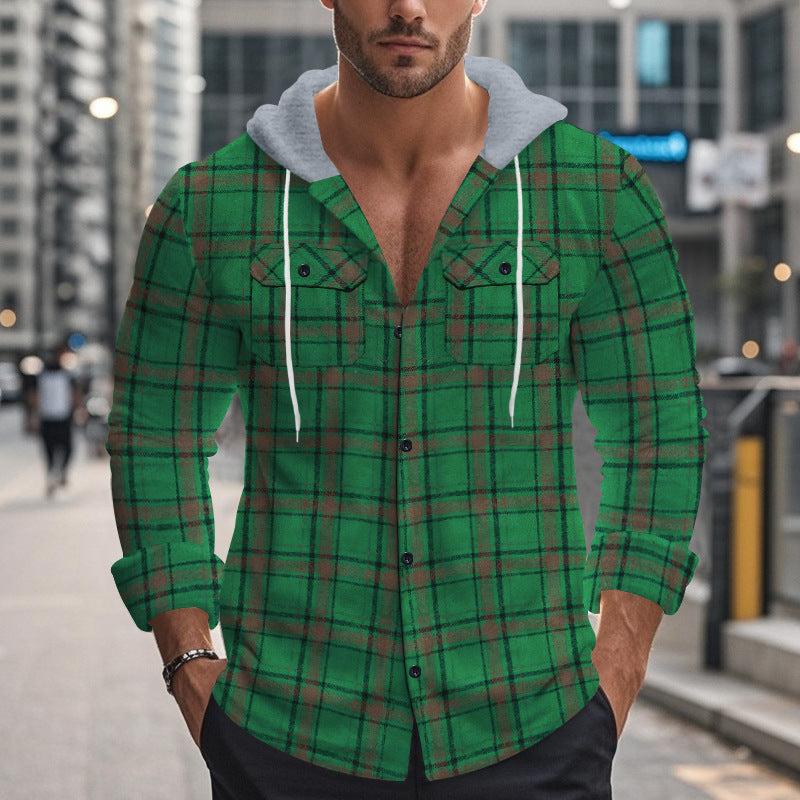 Herren Karierte Hemdjacke mit Kapuze und praktischen Taschen ModeGeist