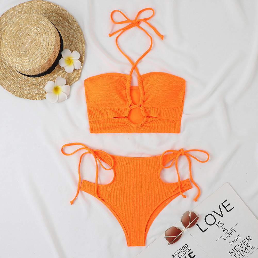 Modischer Damen Bikini Zweiteiler mit Rüschen und hohem Schnitt