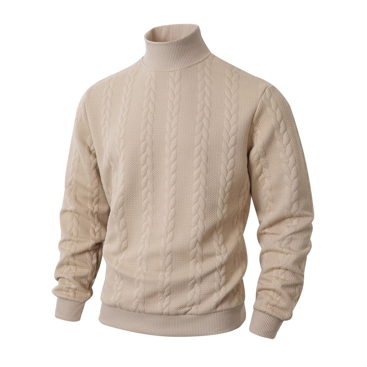 Herren modischer Strickpullover mit hohem Kragen und Zopfmuster ModeGeist