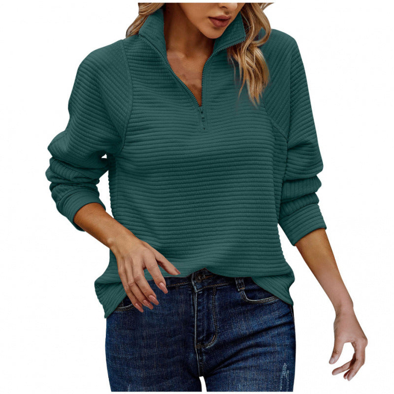 Damen kuscheliger Stepp-Pullover mit hohem Kragen und halbem Reißverschluss ModeGeist