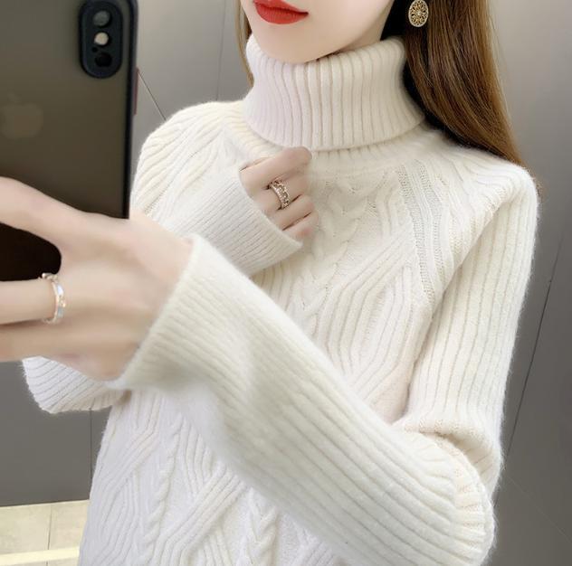 Damen Rollkragenpullover mit strukturiertem Zopfmuster und langen Ärmeln ModeGeist