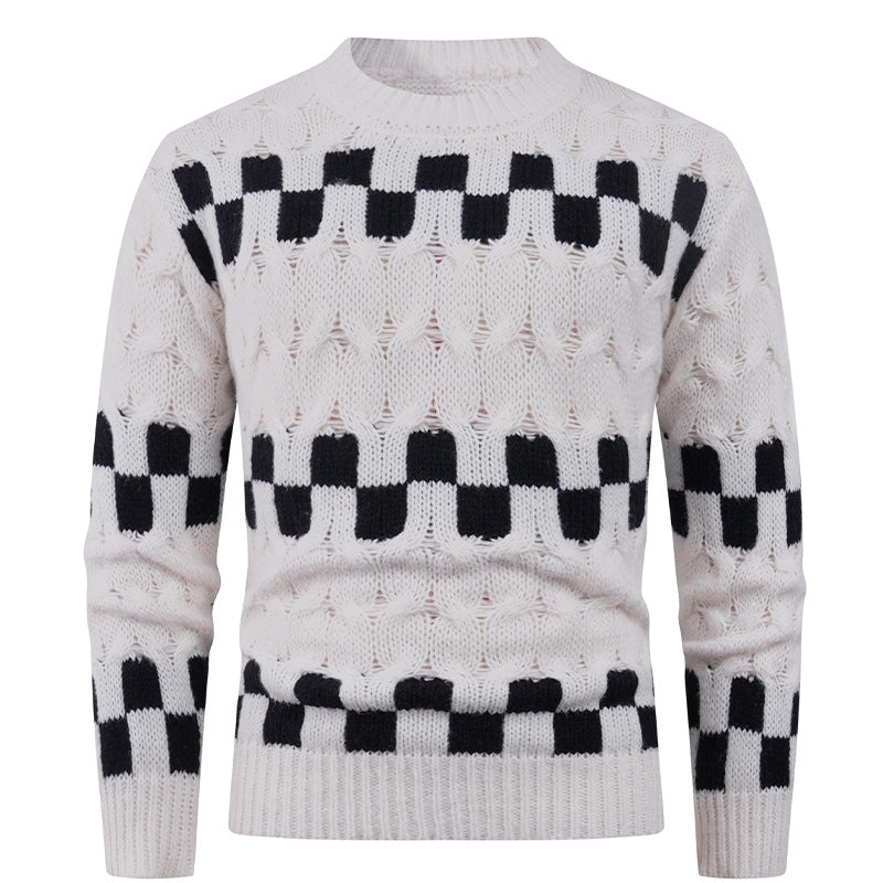 Herren Strickpullover mit kreativen geometrischen Mustern und hohem Kragen ModeGeist
