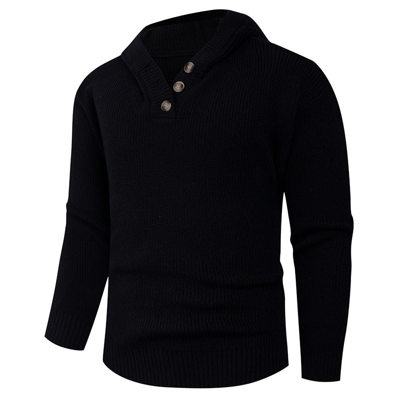Herren Pullover mit Schalkragen und Holzknöpfen ModeGeist