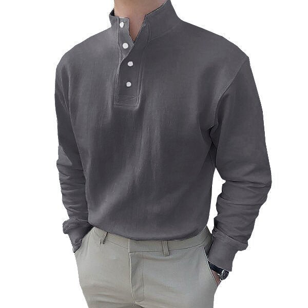 Herren Langarm-Henley-Shirt mit modernem Stehkragen und Knopfleiste ModeGeist