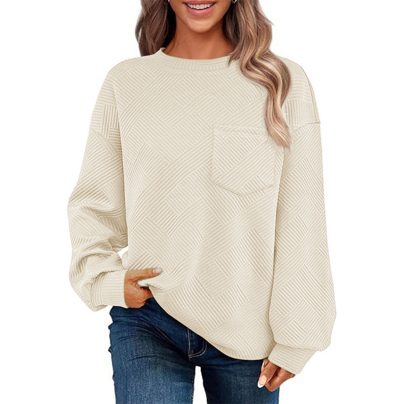 Damen lässiger Pullover mit strukturiertem Muster und praktischer Brusttasche ModeGeist
