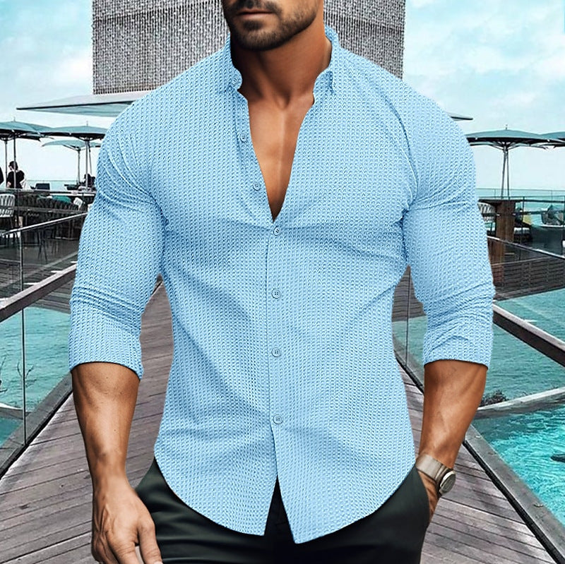 Herren elegantes Langarmhemd mit strukturiertem Muster ModeGeist