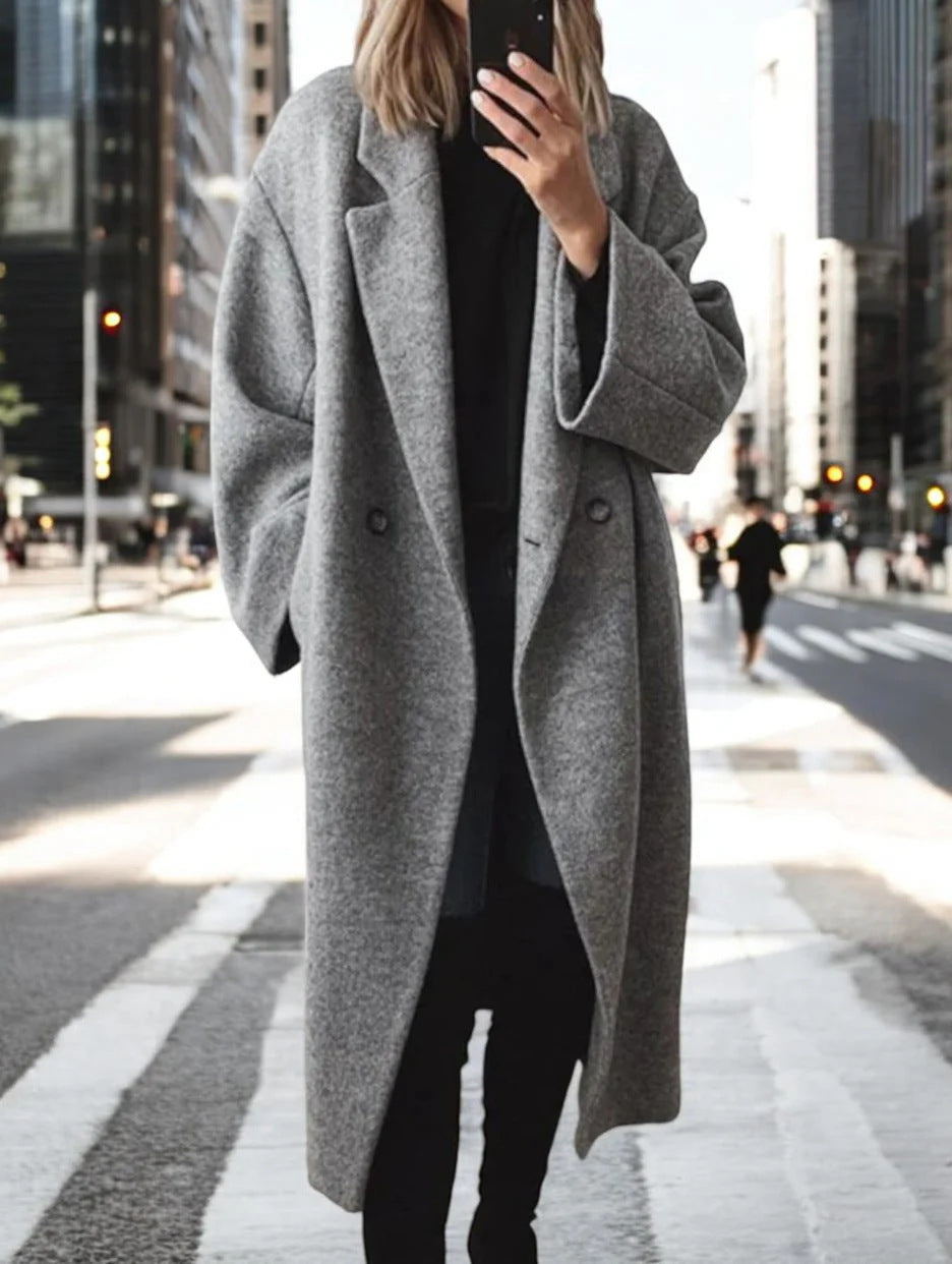 Damen Oversized Wollmantel mit doppelt-knöpfigem Design und lässigem Schnitt ModeGeist