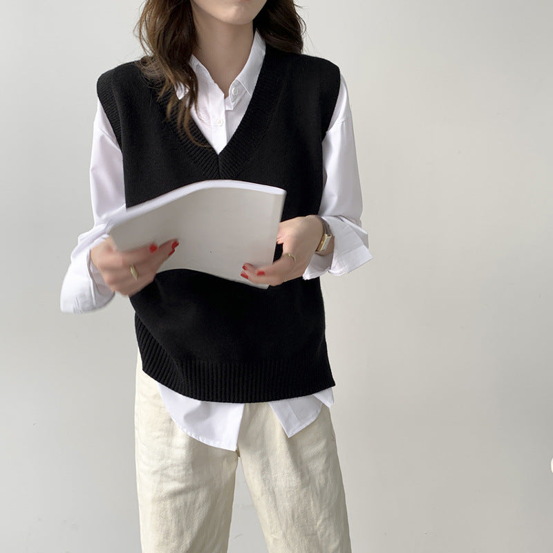Damen Ärmellose Strickweste mit V-Ausschnitt und Rippdetails ModeGeist