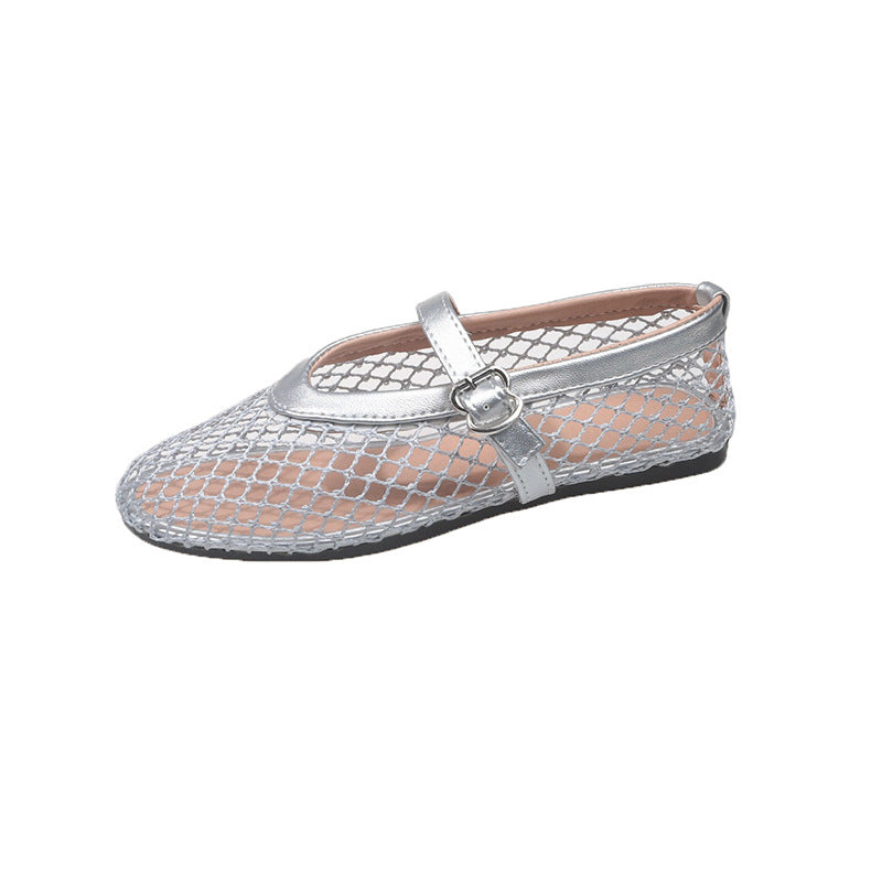 Modische Damen-Ballerinas aus Netzstoff mit Riemen