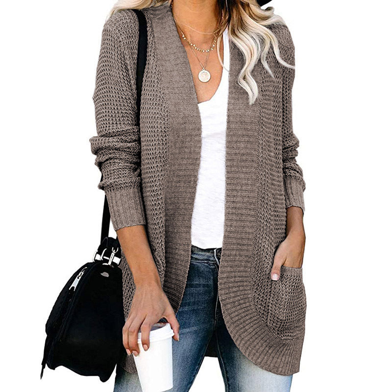 Damen lässige Strickjacke mit Taschen und offener Front ModeGeist
