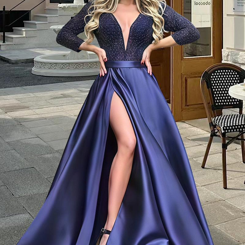 Damen Elegantes Abendkleid mit tiefem V-Ausschnitt und seitlichem Schlitz ModeGeist