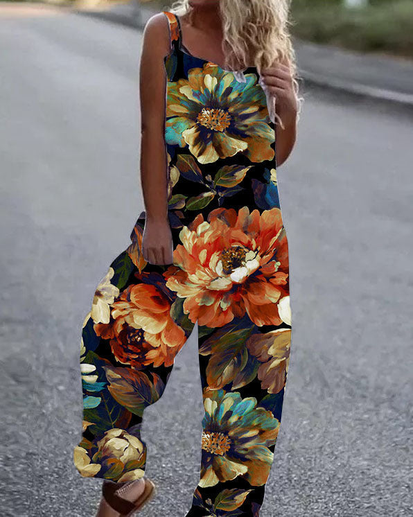 ModeGeist | Große Blumenmuster Leichte Stoff Latzhose