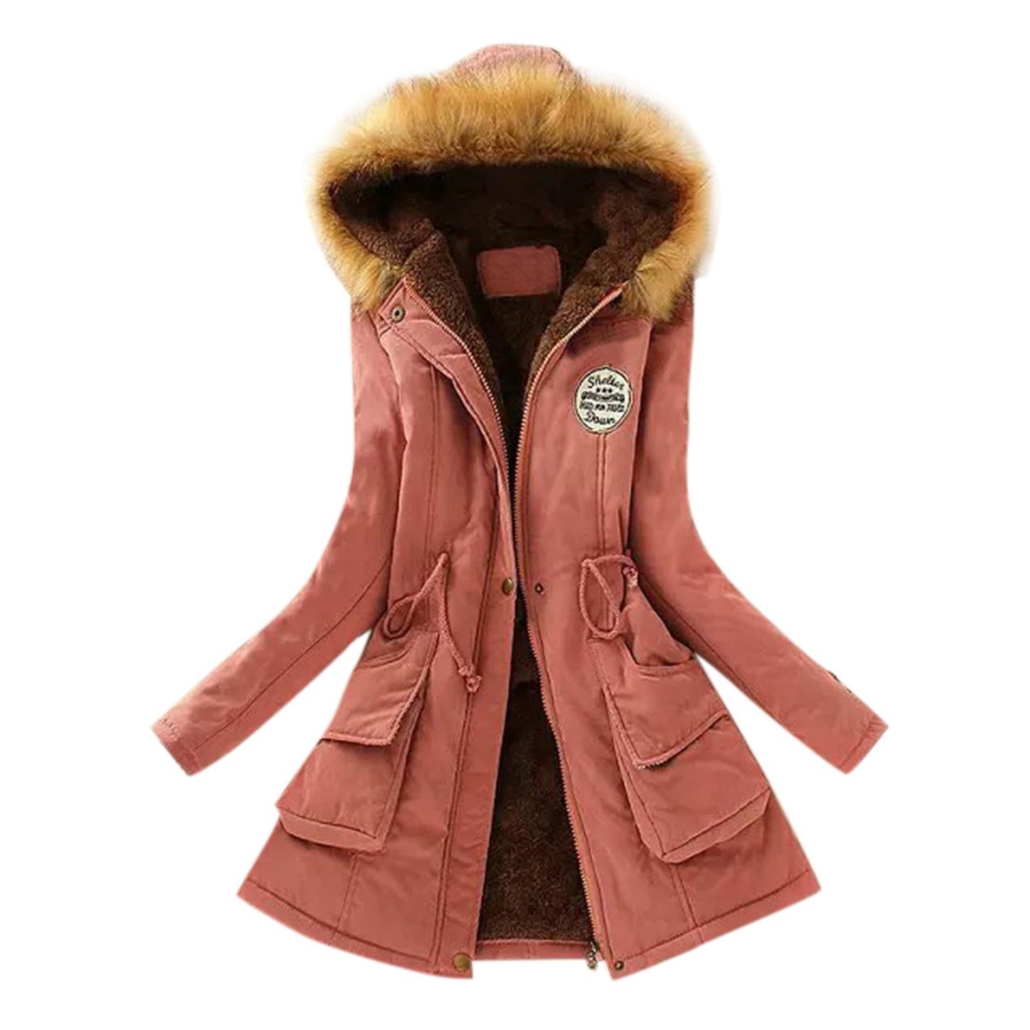ModeGeist | Winter Taille Kordelzug Fell Kapuzenjacke