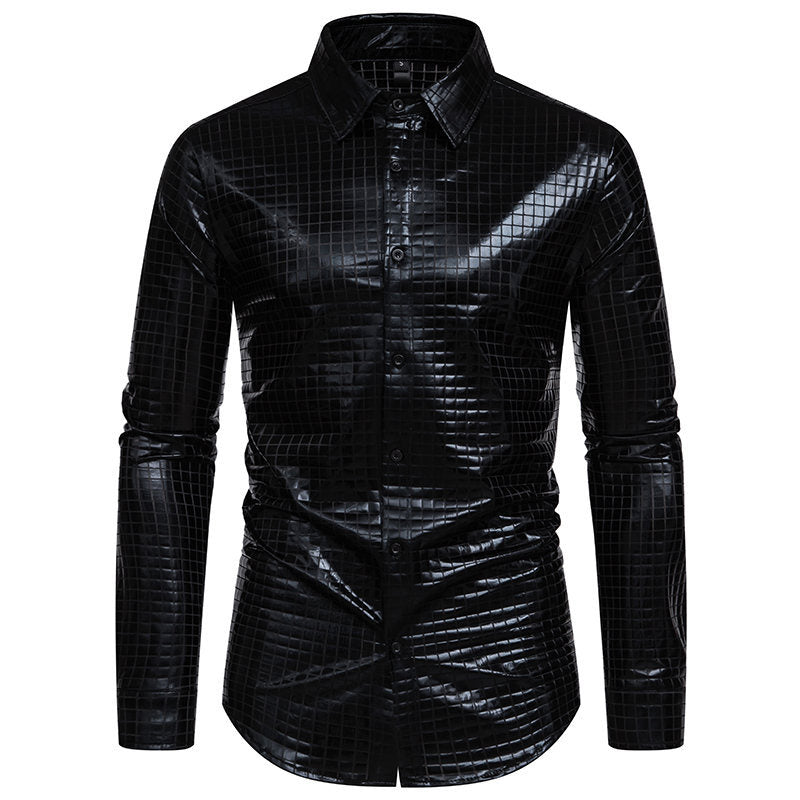 Herren Glänzendes Fashion-Hemd mit quadratischem Muster ModeGeist
