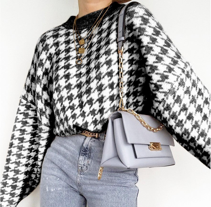 Damen lässiger Pullover mit Karomuster ModeGeist
