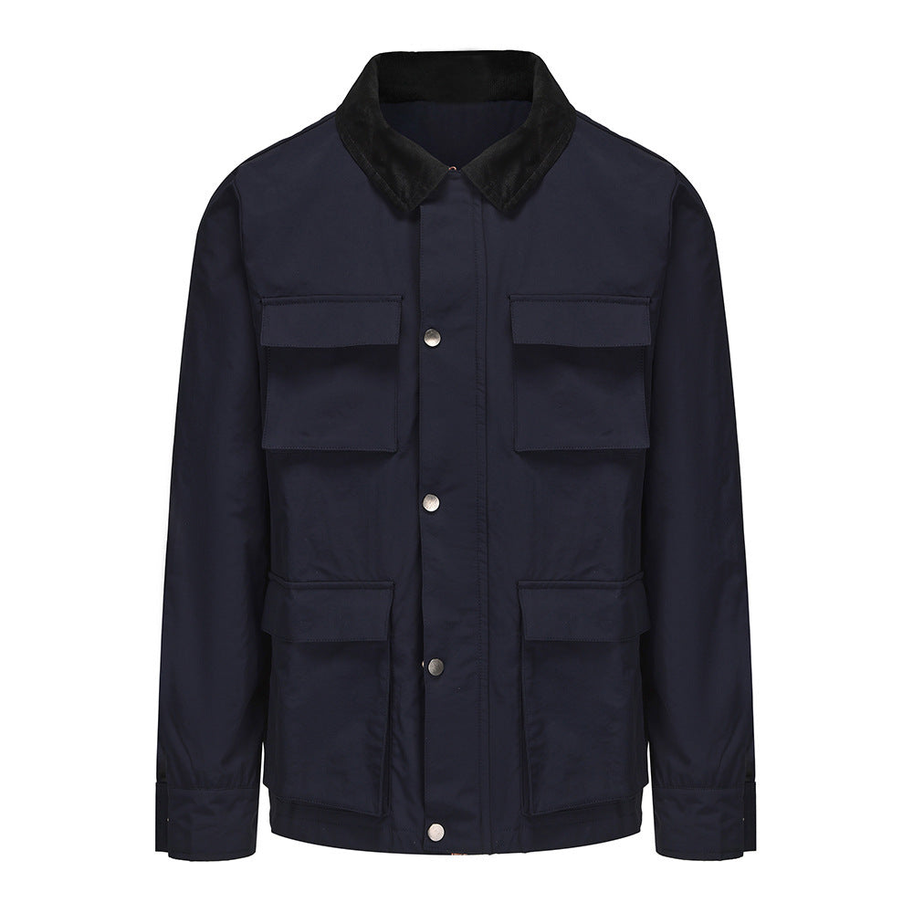 Herren modische Utility-Jacke mit mehreren praktischen Taschen und Kunstfellkragen ModeGeist