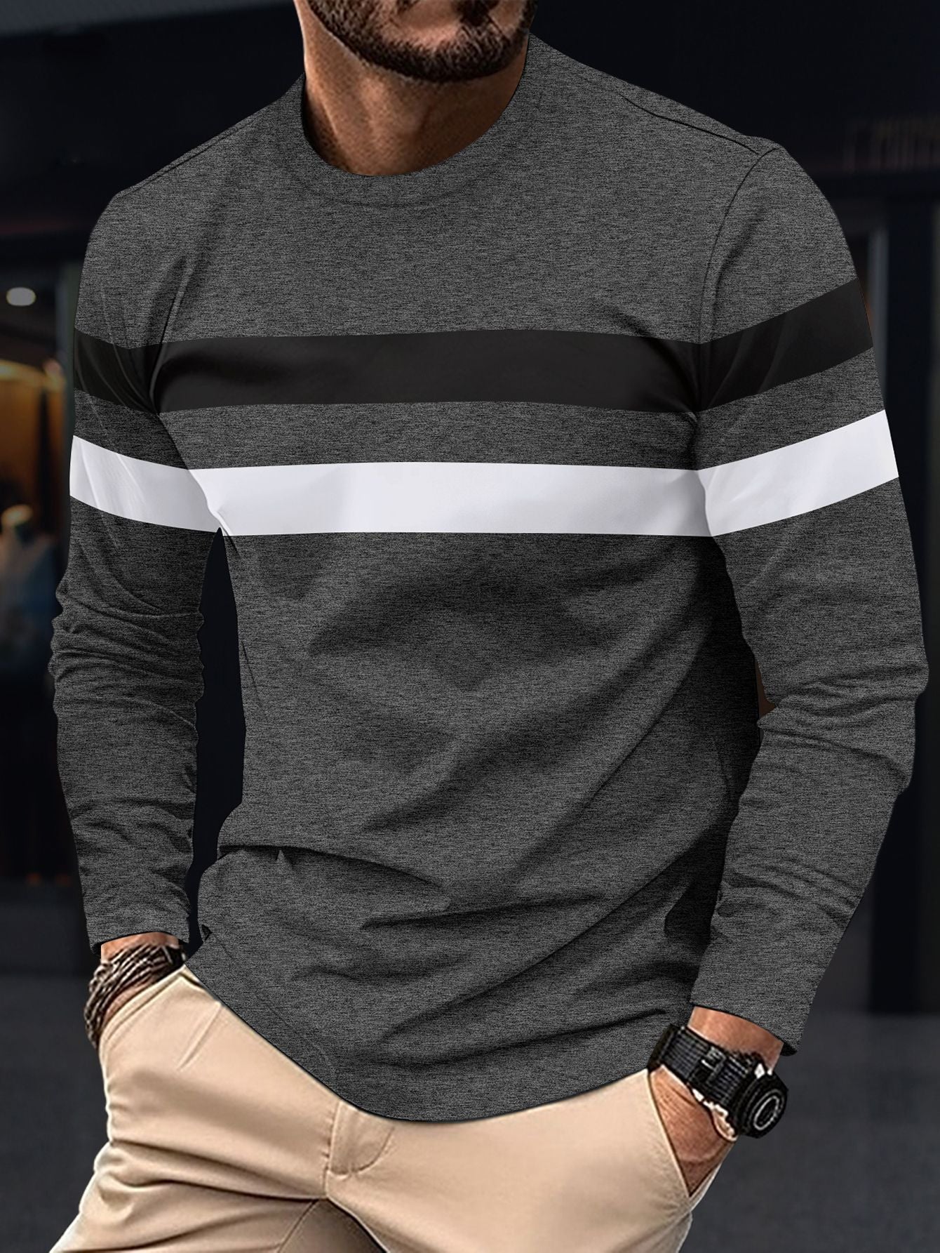 Herren modisches Langarmshirt mit sportlichen Streifen ModeGeist