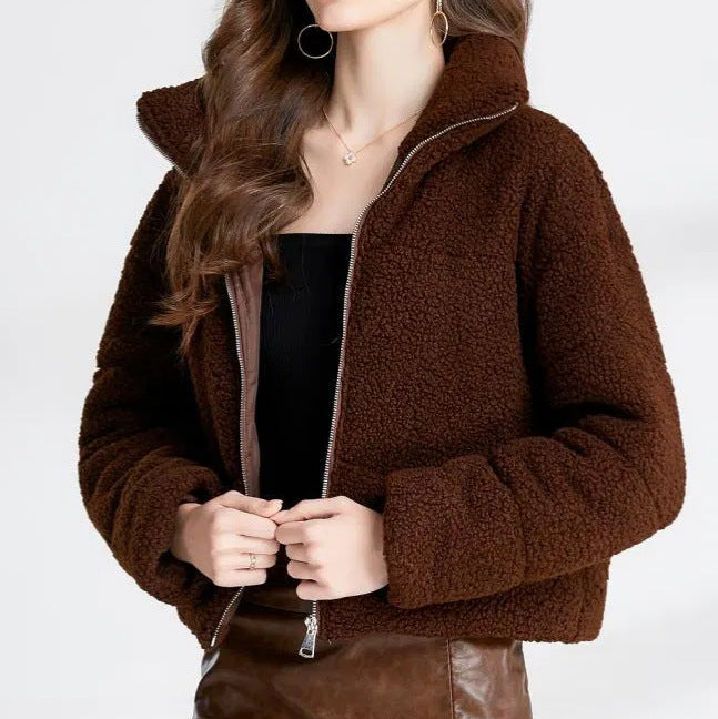Damen Gemütliche Teddyjacke mit hohem Kragen ModeGeist
