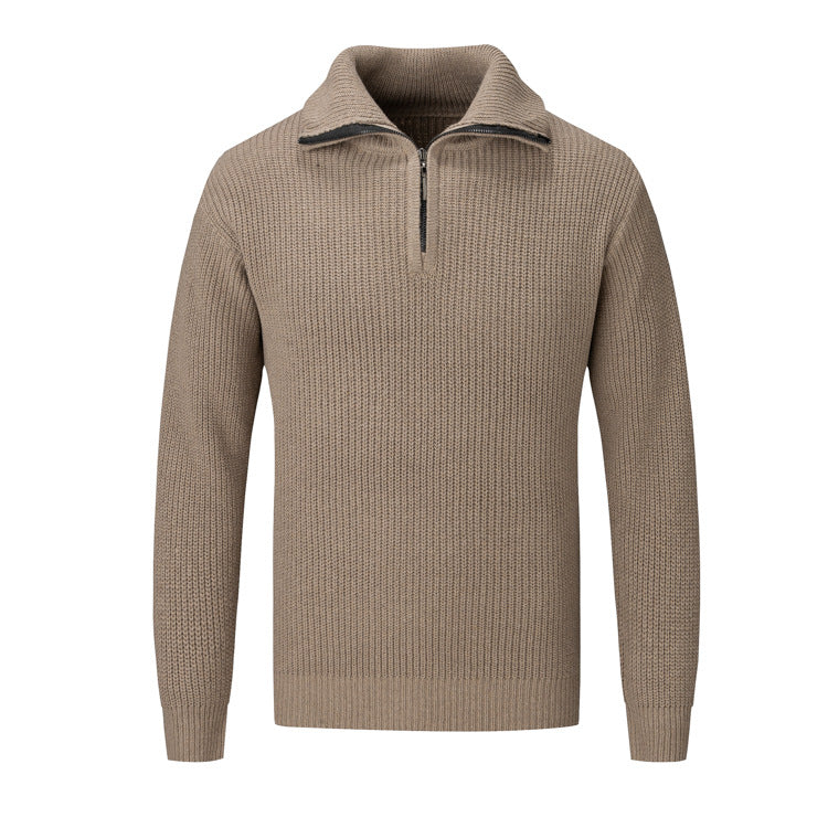 Herren Freizeitpullover mit halbem Reißverschluss und strukturiertem Strickmuster ModeGeist