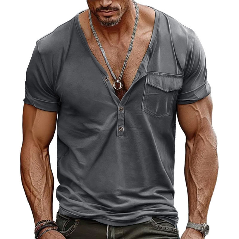 Herren Kurzarm-Henley-T-Shirt mit dekorativer Brusttasche und modernem Schnitt ModeGeist
