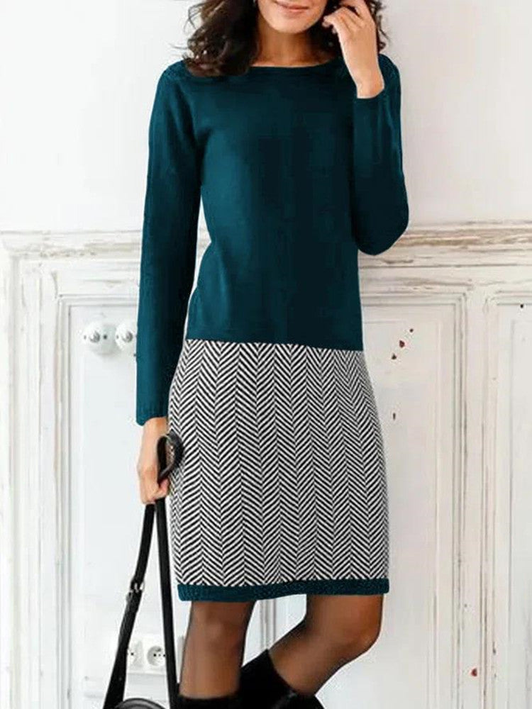 Damen Strickkleid mit elegantem Chevron-Muster ModeGeist