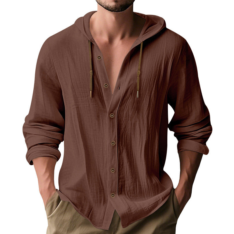 Herren lässiges Kapuzenshirt aus atmungsaktiver Baumwolle mit Knopfleiste und verstellbarem Kordelzug ModeGeist