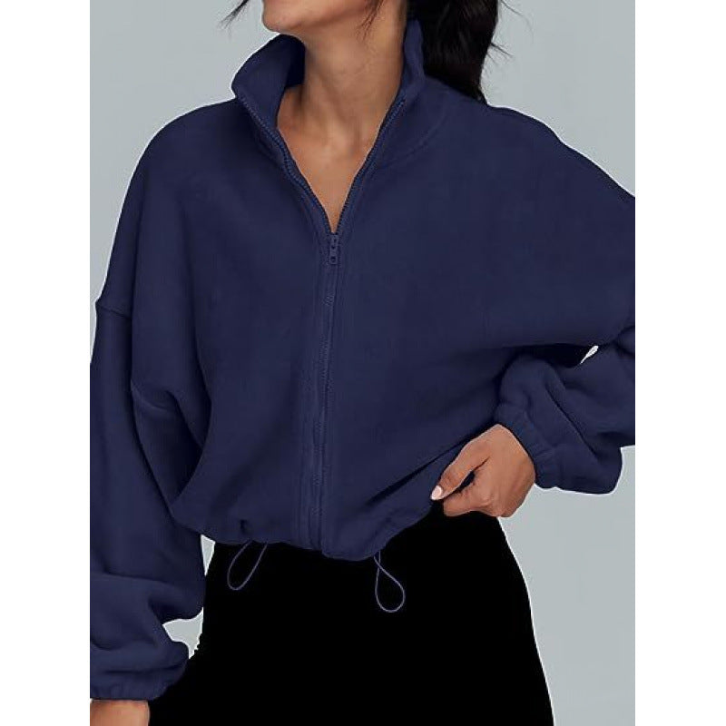 Damen trendy Oversize-Zip-Pullover mit hohem Kragen und Kordelzug ModeGeist