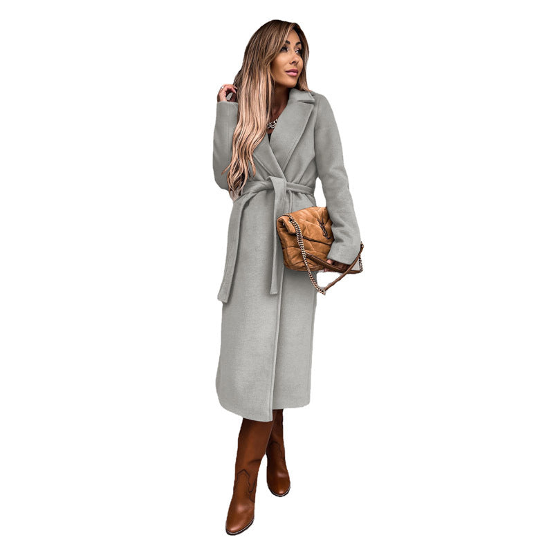 Damen eleganter Langmantel mit Gürtel und offenen Taschen ModeGeist