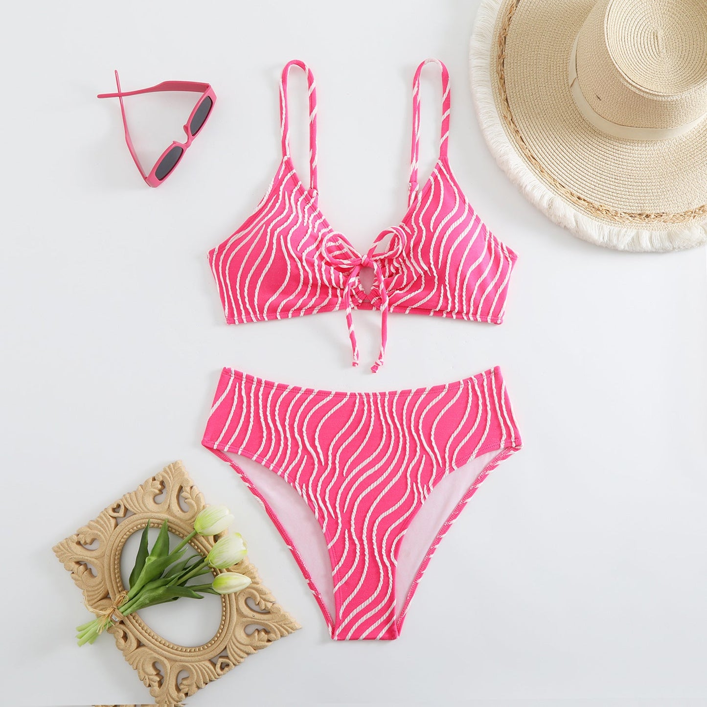 Bikini Dreieck Damen, verspieltes Wellenmuster, regulierbare Träger, MODEGEIST
