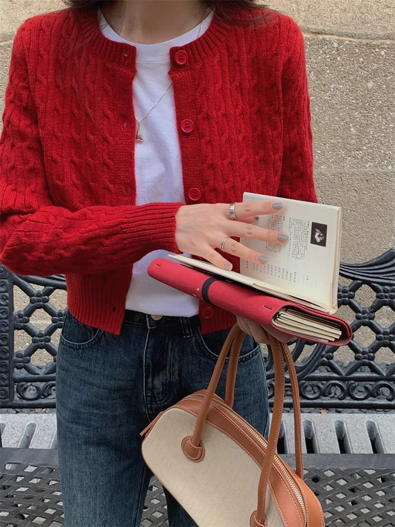 Damen gestrickte Bolerojacke mit Zopfstruktur ModeGeist