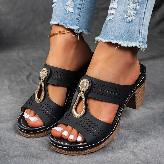 MODEGEIST Damen Orthopädische Sandalen Keilabsatz Beige