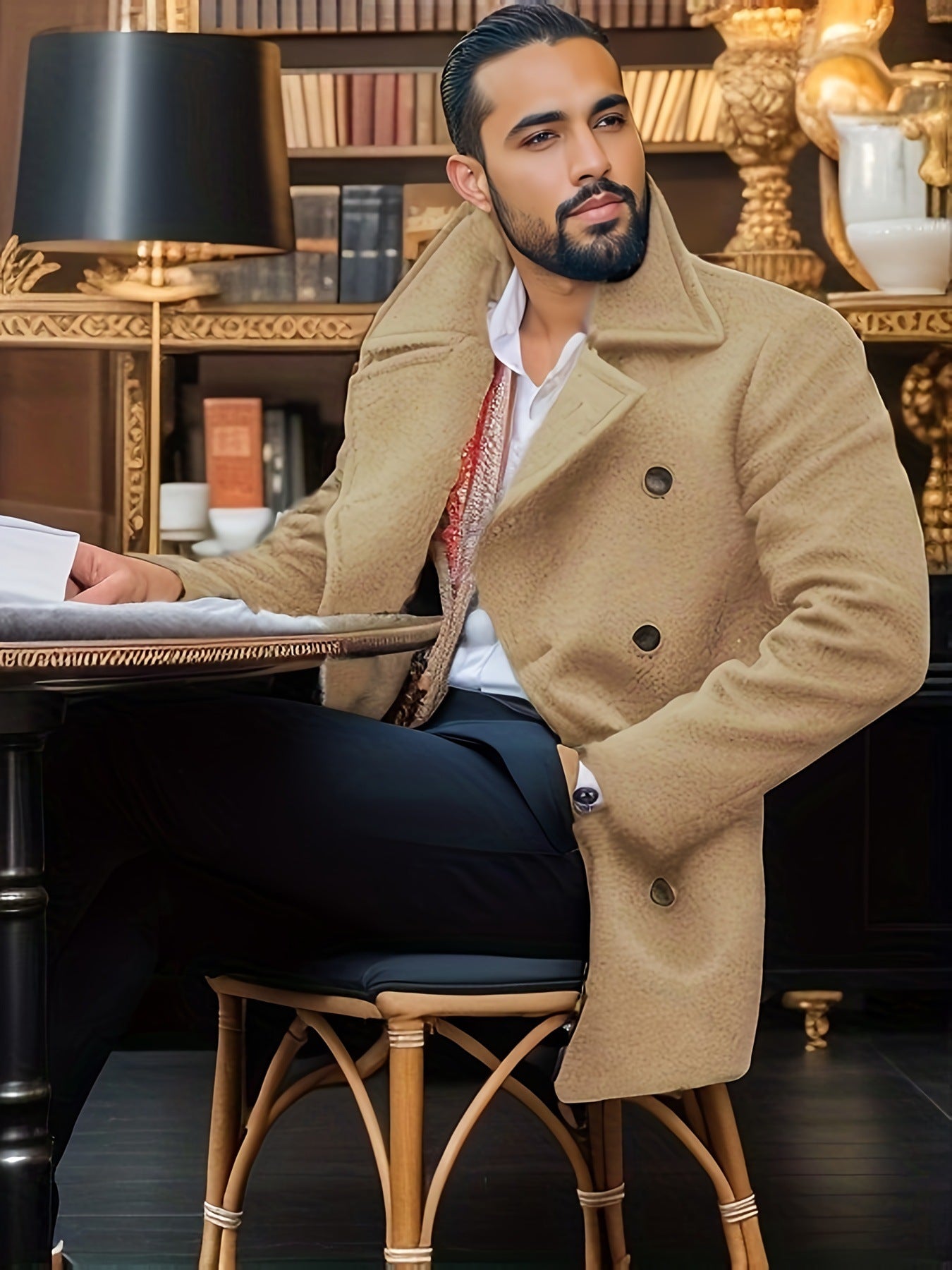 Herren klassischer und stilvoller Wollmantel mit doppelter Knopfreihe ModeGeist