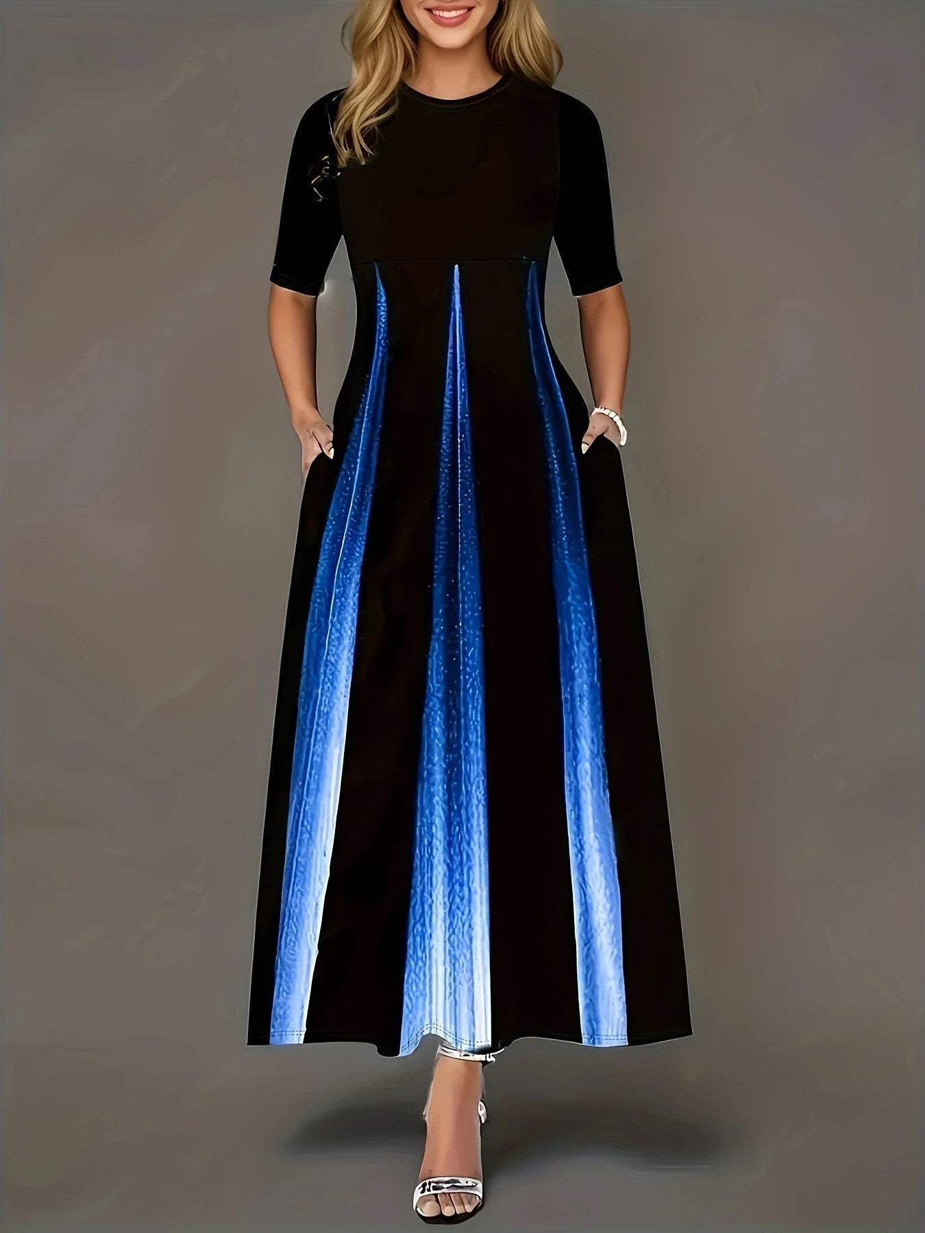 Damen Maxikleid mit modernem Farbverlauf und praktischen Seitentaschen ModeGeist