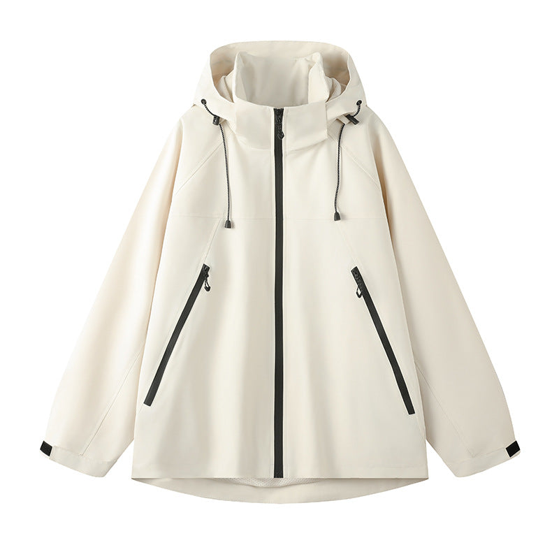Damen technische Outdoor-Jacke mit verstellbarer Kapuze und funktionalen Reißverschlusstaschen ModeGeist