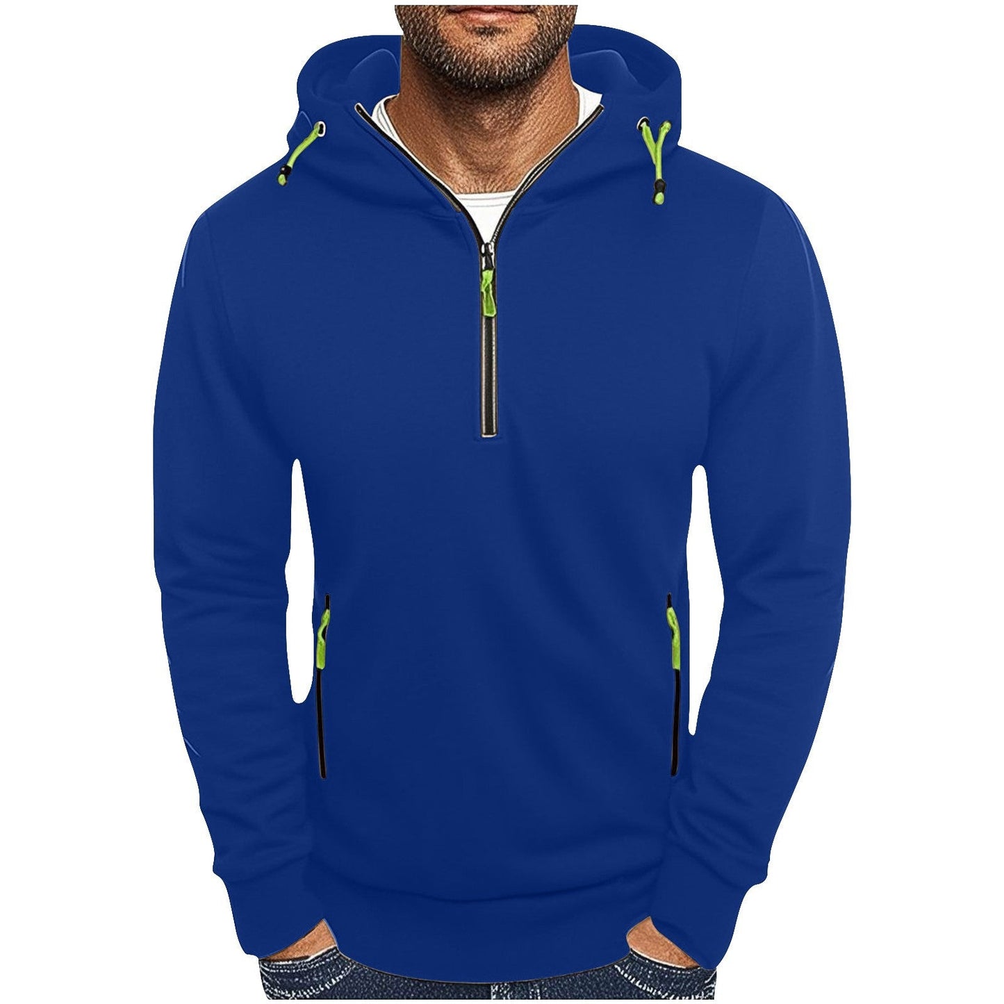Herren modischer Kapuzenpullover mit zwei Taschen und halbem Reißverschluss ModeGeist