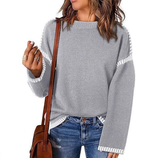 Damen modischer Pullover mit strukturiertem Material und streifenförmigen Details ModeGeist