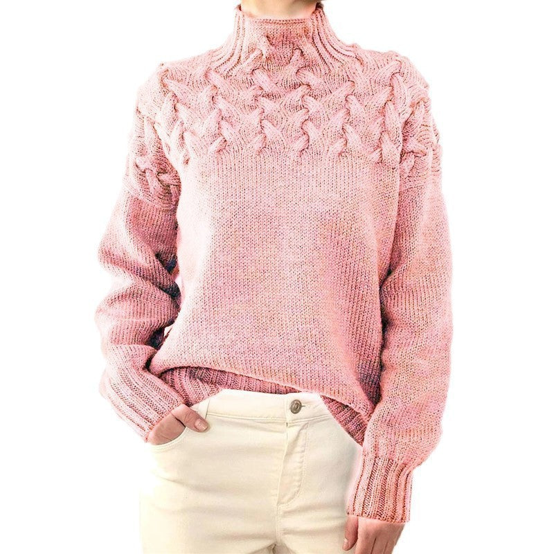 Damen Strickpullover mit hochgeschlossenem Kragen und trendigem Zopfmuster ModeGeist