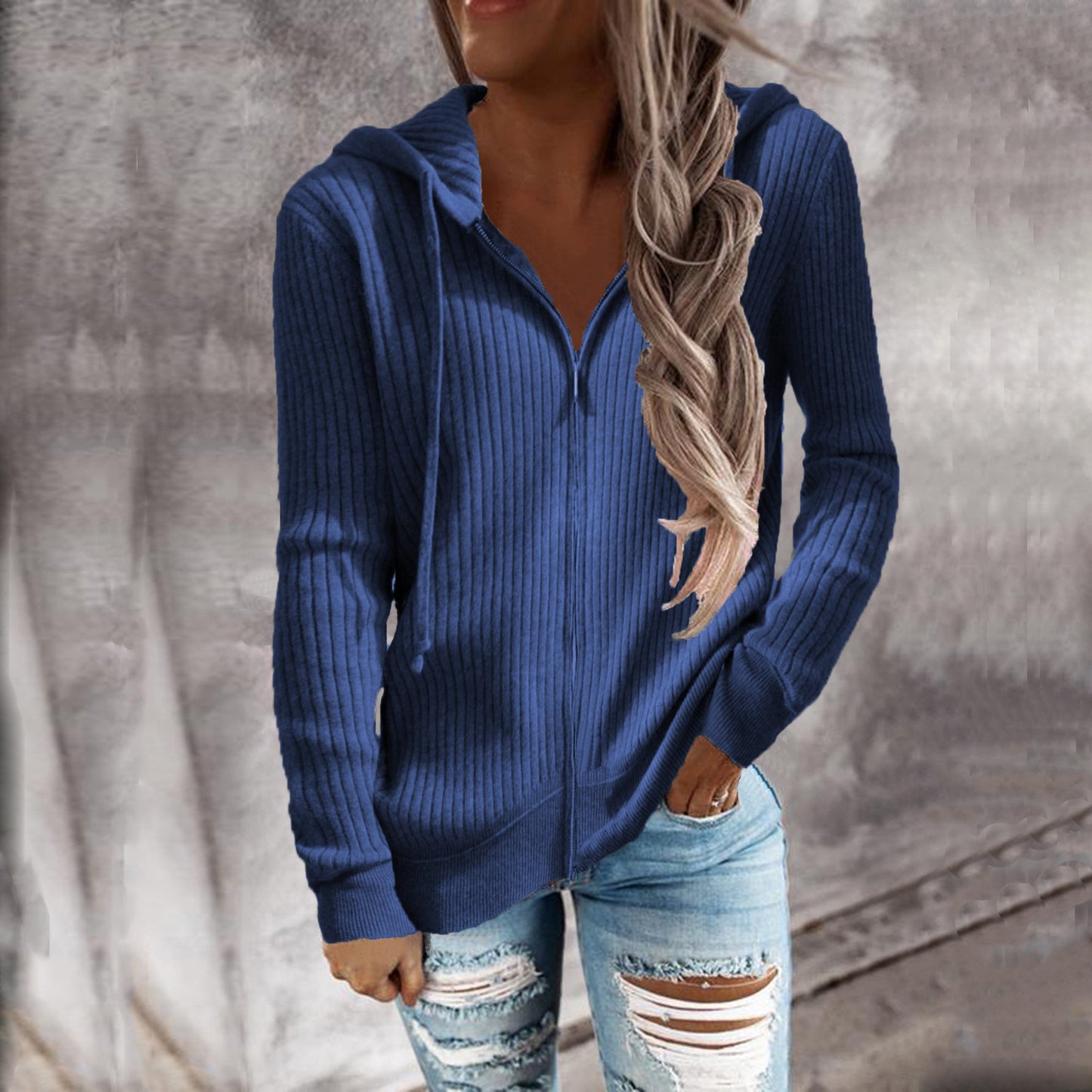 Damen Kapuzenjacke aus strukturiertem Material mit praktischen Taschen ModeGeist