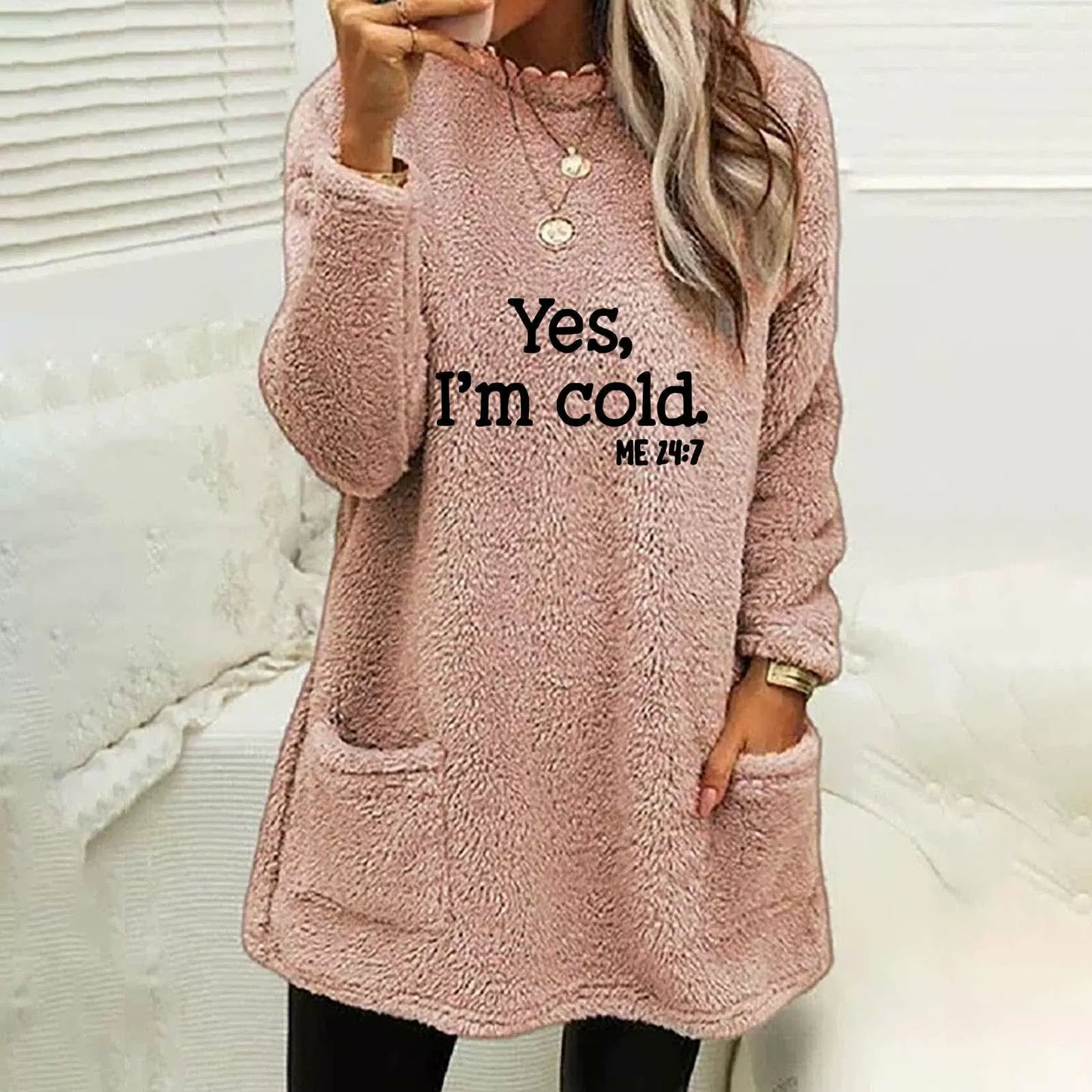 ModeGeist | Übergröße Sweatshirt Doppelseitiges Fleece Buchstabenprint Seitentaschen Langarm