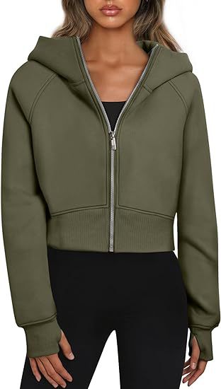 Damen cropped Kapuzenjacke mit durchgehendem Reißverschluss ModeGeist