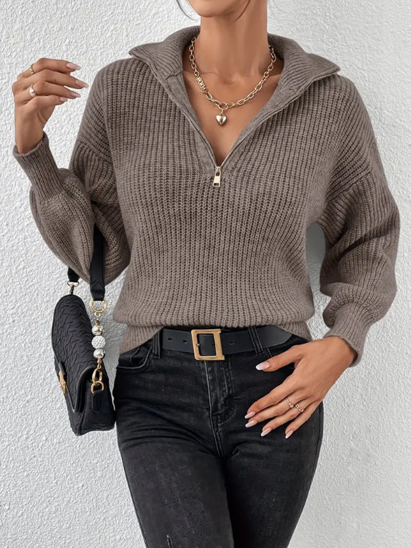 Damen modischer Pullover mit hochgeschlossenem Kragen und Reißverschluss ModeGeist