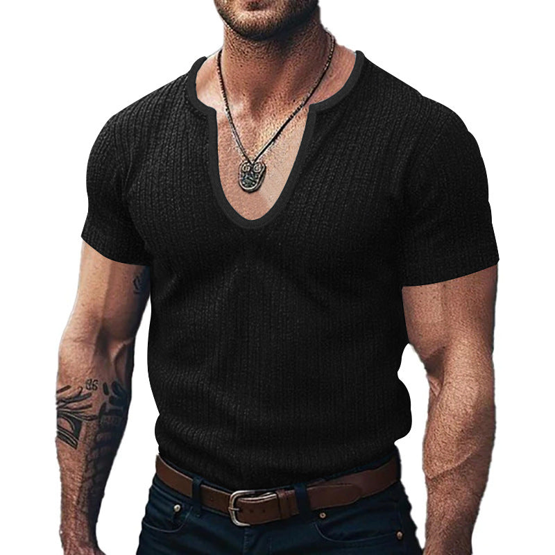 Herren Ribbed V-Ausschnitt T-Shirt ModeGeist