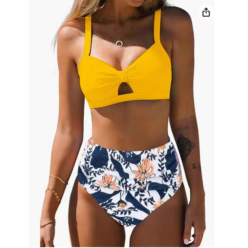 Modischer Damen-Bikini mit figurbetontem Schnitt und Blumenmuster-High-Waist-Hose