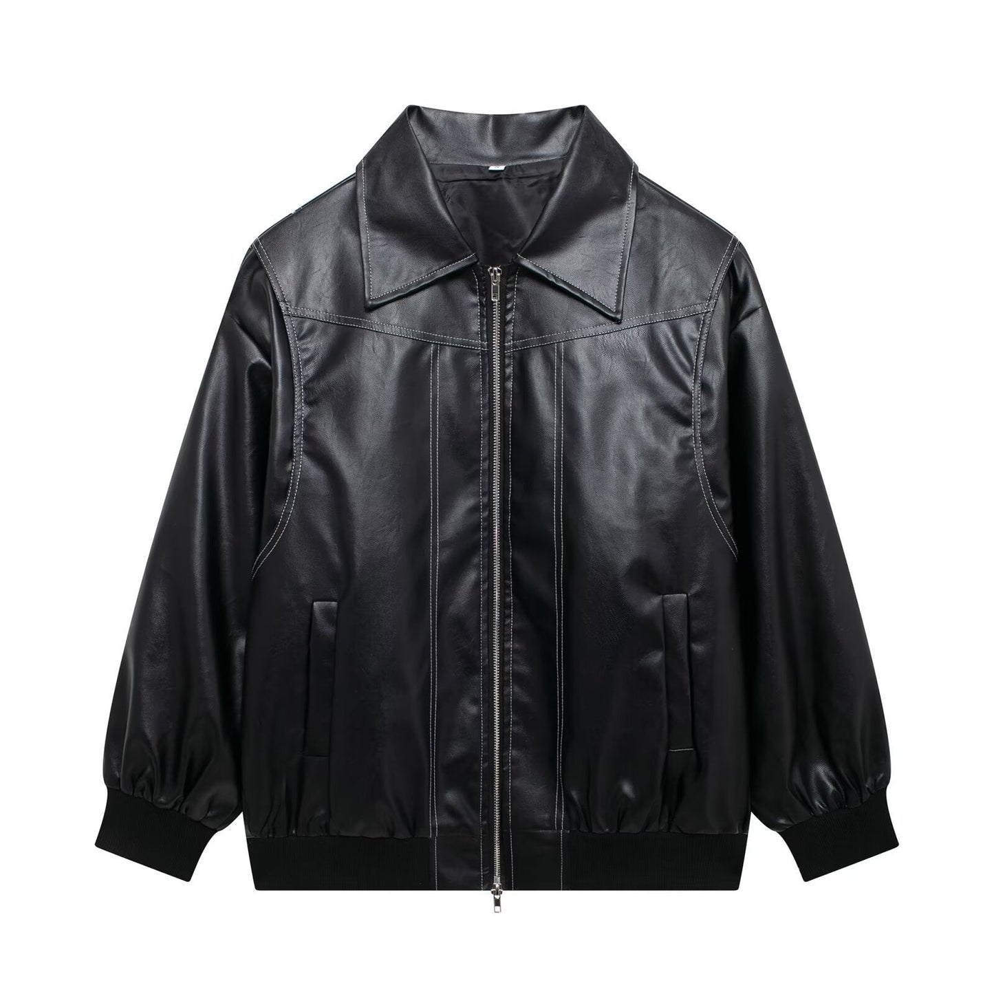 Damen Kunstlederjacke mit lässigem Schnitt und elastischem Saum ModeGeist