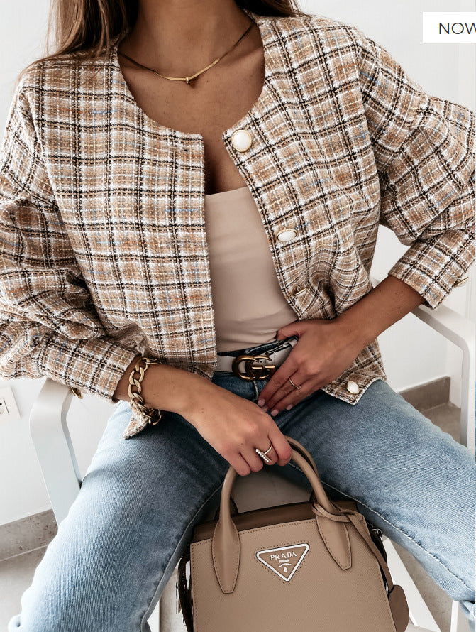 Damen Karierte Bouclé-Jacke ModeGeist