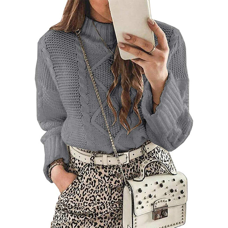 Damen Grobstrickpullover mit strukturierter Maschenoptik und hohem Kragen ModeGeist