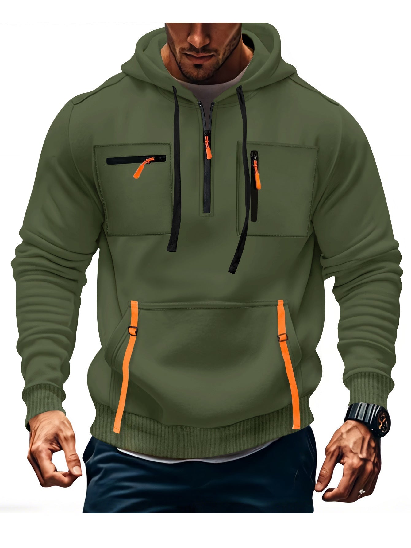 Herren modischer Kapuzenpullover mit funktionalen Reißverschlusstaschen ModeGeist