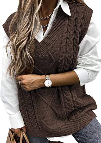 Damen Strickweste mit Zopfdesign und V-Ausschnitt ModeGeist