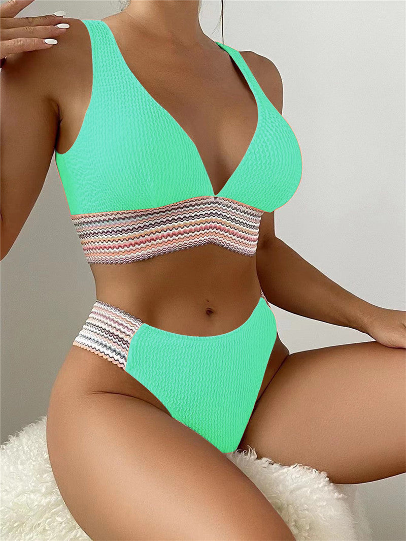 Modisches Damen-Bademode-Set mit V-Ausschnitt und hoher Taille